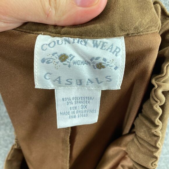 5/$45 Country Wear Casuals Skirt Women 3X Plus Brown Geometric Midi Mid Rise - Picture 7 of 8